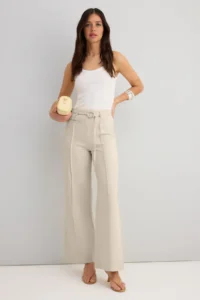 TRENDYOLMİLLA White Cotton Gabardine Arched Wide Leg/Wide Leg Pants
