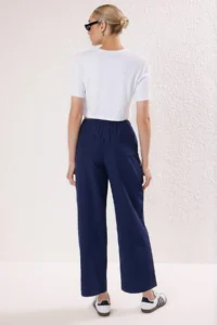 TRENDYOLMİLLA Navy Blue Mat textured Elastic Waist Pants - Image 5