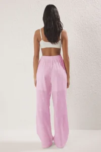 TRENDYOLMİLLA Light Pink linen look Wide Leg/Wide Leg Shorts Lined Elastic Waist  Pants - Image 5