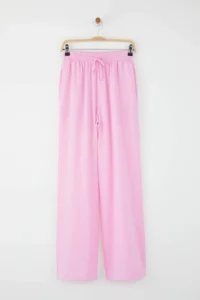 TRENDYOLMİLLA Light Pink linen look Wide Leg/Wide Leg Shorts Lined Elastic Waist  Pants - Image 6