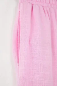 TRENDYOLMİLLA Light Pink linen look Wide Leg/Wide Leg Shorts Lined Elastic Waist  Pants - Image 7