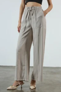 TRENDYOLMİLLA Beige Elastic Waist Wide Leg/Wide Leg  Pants - Image 2