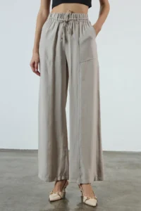 TRENDYOLMİLLA Beige Elastic Waist Wide Leg/Wide Leg  Pants - Image 3