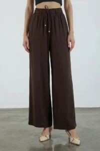 TRENDYOLMİLLA Dark Brown Elastic Waist Wide Leg/Wide Leg Viscose Pants - Image 3