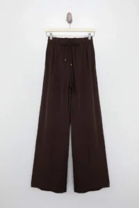 TRENDYOLMİLLA Dark Brown Elastic Waist Wide Leg/Wide Leg Viscose Pants - Image 4