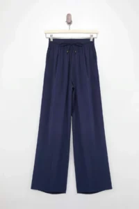 TRENDYOLMİLLA Navy Blue Elastic Waist Wide Leg/Wide Leg Viscose Pants - Image 3