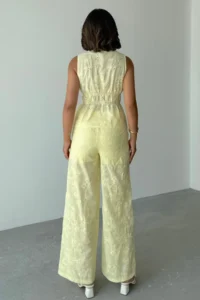 TRENDYOLMİLLA Yellow Cotton embroidery Lined Pants - Image 4