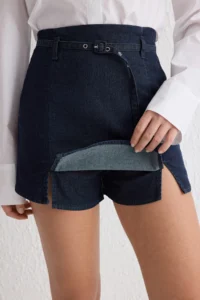 TRENDYOLMiLLA Navy Blue Arched Slit Detailed High Waist comfort/Flexible denim Shorts Skirt - Image 5