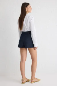 TRENDYOLMiLLA Navy Blue Arched Slit Detailed High Waist comfort/Flexible denim Shorts Skirt - Image 6