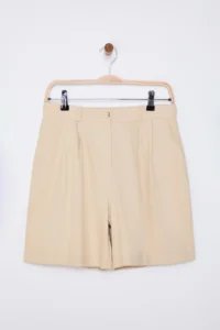 TRENDYOLMiLLA Beige linen look Diz Size City  Shorts - Image 3