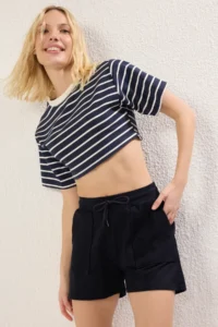 TRENDYOLMiLLA Navy Blue relaxed/Rahat Pattern Pocket Detail Flexible Knitting  Shorts & Bermuda - Image 3