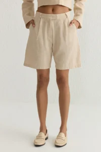 TRENDYOLMiLLA Beige linen look Regular Size Weaving Shorts & Bermuda - Image 3