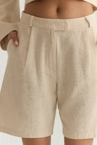TRENDYOLMiLLA Beige linen look Regular Size Weaving Shorts & Bermuda - Image 4