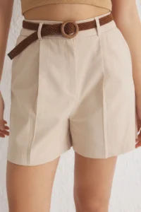 TRENDYOLMiLLA Beige Arched Cotton Diz Size City Weaving Shorts & Bermuda - Image 3