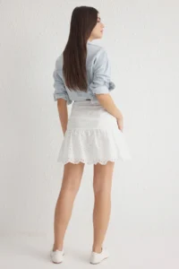 TRENDYOLMiLLA White Mini embroidery Cotton Weaving Skirt Look Shorts - Image 5