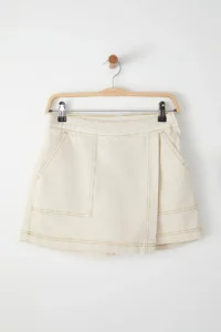 TRENDYOLMiLLA Ecru Double breasted Regular Waist Mini denim Shorts Skirt - Image 5