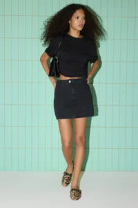 TRENDYOLMiLLA Black More Sustainable High Waist Mini denim Shorts Skirt - Image 2