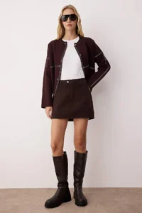TRENDYOLMiLLA Brown High Waist Mini denim Shorts Skirt