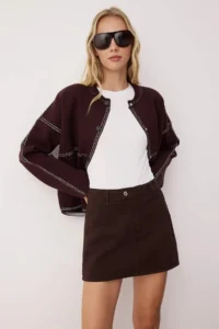 TRENDYOLMiLLA Brown High Waist Mini denim Shorts Skirt - Image 2