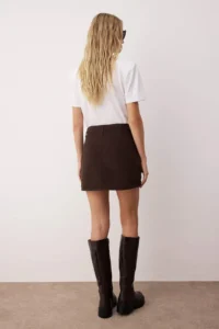 TRENDYOLMiLLA Brown High Waist Mini denim Shorts Skirt - Image 4