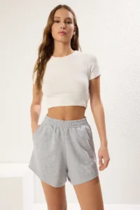 TRENDYOLMiLLA Gray Melanj- Black 2 Sets Paket relaxed/Rahat Pattern Short Flexible Knitting  Shorts & Bermuda - Image 2
