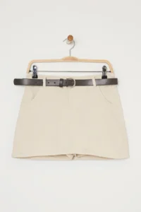 TRENDYOLMİLLA Beige Arched Low Waist Mini denim Shorts Skirt - Image 6