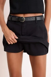 TRENDYOLMİLLA Black Arched Low Waist Mini denim Shorts Skirt - Image 4