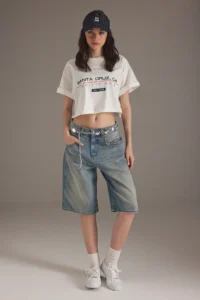 TRENDYOLMİLLA Mavi Soluk Efekt Vintage Regular Waist denim Jorts Bermuda - Image 2