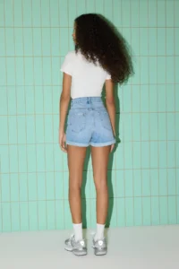 TRENDYOLMiLLA Mavi High Waist Hem folded Mini denim Shorts - Image 4