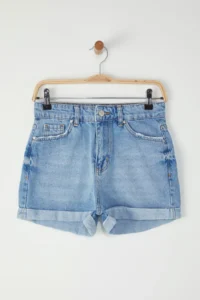TRENDYOLMiLLA Mavi High Waist Hem folded Mini denim Shorts - Image 5