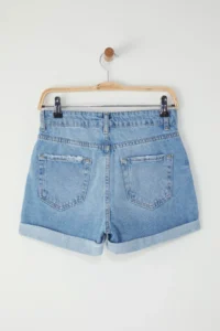 TRENDYOLMiLLA Mavi High Waist Hem folded Mini denim Shorts - Image 6