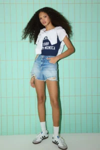 TRENDYOLMiLLA Light Blue High Waist Split Detailed Mini Denim Shorts