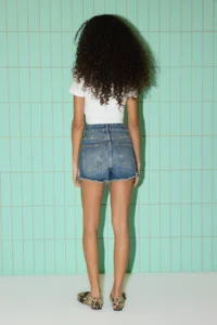 TRENDYOLMiLLA Dark Blue Regular Waist Split Detailed Mini Denim Shorts - Image 4