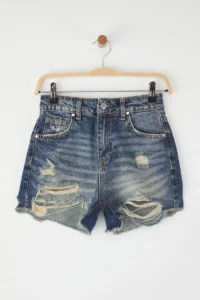 TRENDYOLMiLLA Dark Blue Regular Waist Split Detailed Mini Denim Shorts - Image 5