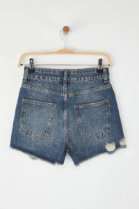 TRENDYOLMiLLA Dark Blue Regular Waist Split Detailed Mini Denim Shorts - Image 6