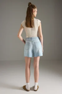 TRENDYOLMİLLA Light Blue Regular Waist denim Bermuda - Image 4