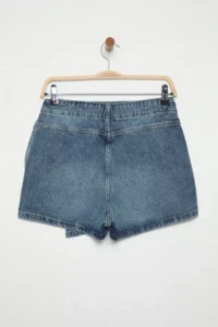TRENDYOLMiLLA Mavi Double breasted Binding Detailed Regular Waist denim Shorts Skirt - Image 7