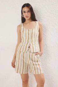 TRENDYOLMiLLA Multicolored Striped linen look Shorts & Bermuda