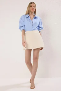 TRENDYOLMiLLA Ecru Accessory Detailed High Waist denim Shorts Skirt - Image 11
