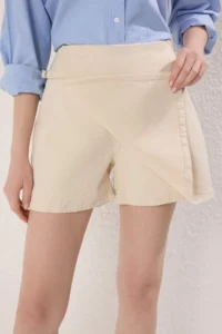 TRENDYOLMiLLA Ecru Accessory Detailed High Waist denim Shorts Skirt - Image 13