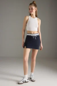 TRENDYOLMİLLA Navy Blue Elastic Waist slit Mini Knitting Shorts Skirt