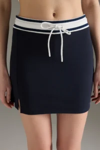 TRENDYOLMİLLA Navy Blue Elastic Waist slit Mini Knitting Shorts Skirt - Image 3