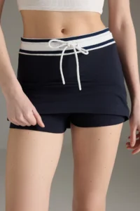 TRENDYOLMİLLA Navy Blue Elastic Waist slit Mini Knitting Shorts Skirt - Image 4