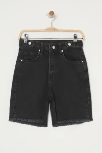 TRENDYOLMiLLA Black Button Detailed High Waist City Size Denim Shorts - Image 5