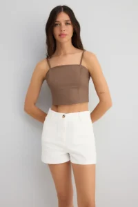 TRENDYOLMiLLA White Cotton Gabardine Mini Shorts & Bermuda - Image 2
