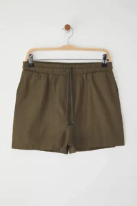 TRENDYOLMiLLA Khaki 100% Cotton Gabardine City Size Laced Shorts & Bermuda