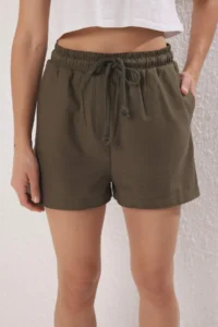 TRENDYOLMiLLA Khaki 100% Cotton Gabardine City Size Laced Shorts & Bermuda - Image 6