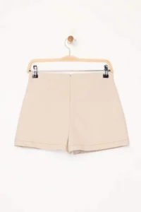 TRENDYOLMiLLA Beige Contrast Stitched Mini Gabardine Cotton Shorts Skirt - Image 6