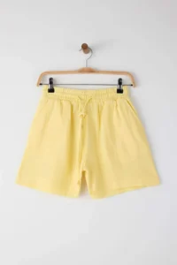 TRENDYOLMiLLA Yellow Muslin Elastic Waist High Waist City Size Shorts & Bermuda - Image 5