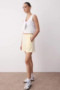 TRENDYOLMiLLA Yellow Striped Kordonlu Elastic Waist Mini Knitting  Shorts & Bermuda - Image 2